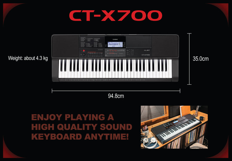 Casio CT-X700 Basic Electronic Music Arranger Keyboard with superior sounds., powered by the AiX sound source. Equipped with 600 tones and 195 rhythms. 