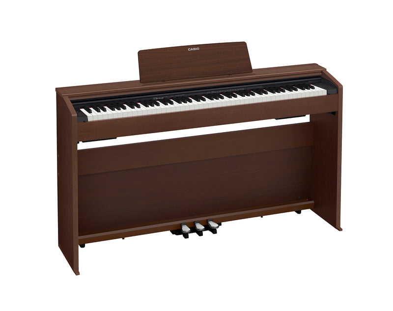 Privia PX-870 Affordable Cabinet Digital Piano Perfect for Beginners. Comes in 3 colours, the PX-870 is equipped with 19 realistic tones. Connect to the Chordana Play for Piano App to unlocked all the features of the PX-870 with your smart devices. 