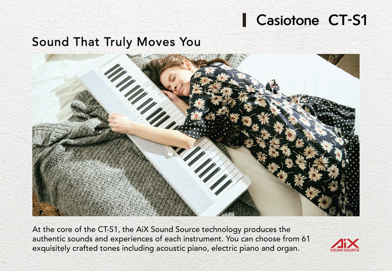 At the core of the CT-S1, the AiX Sound Source technology produces the true sounds and experiences of each instrument. Keyboardists can choose from 61 exquisitely crafted tones – including acoustic piano, electric piano and organ – so you’re guaranteed to find your favorites. Developed by expert engineers, Casio’s ADVANCED TONES allow you to experience the grandeur and flair of performance with modern ease.