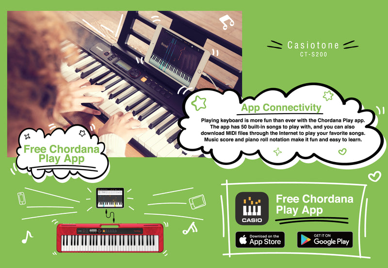 Casiotone CT-S200 - Basic Electronic Music Keyboard for beginnersCasiotone CT-S200 - Basic Electronic Music Keyboard for beginners. Lightweight, portable & stylish.