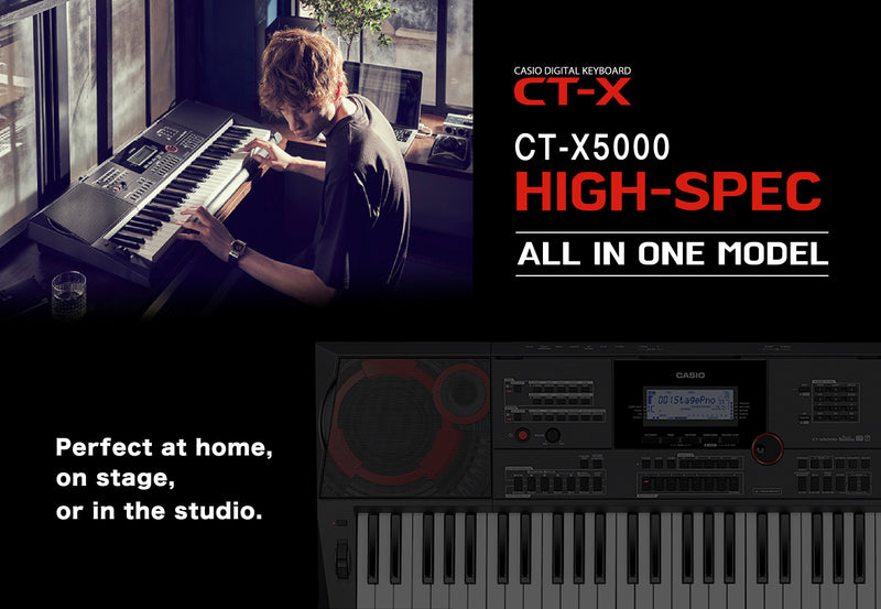 Casio CT-X5000 Professional Music Arranger Keyboard with superior sounds., powered by the AiX sound source. Equipped with 800 Tones & 235 Rhythms, enjoy realistic tones with the massive 30 Wats amplifier speaker system.  Plug in a mic and start performing. 